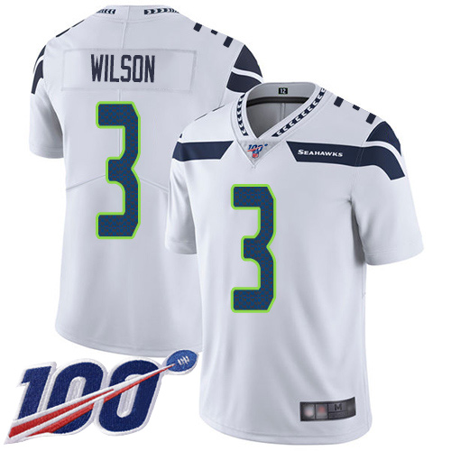 Seattle Seahawks Limited White Men Russell Wilson Road Jersey NFL Football #3 100th Season Vapor Untouchable